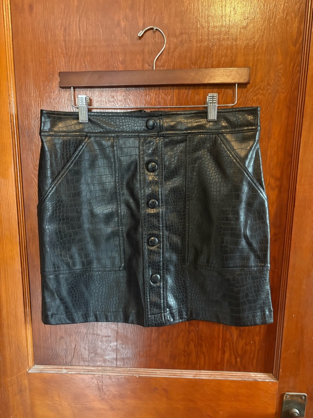 Catherine Malandrino Black Croc-Embossed Button-Front Mini Skirt